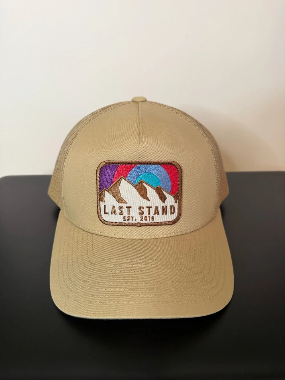 Last Stand Mountain Range Patch Snapback Baseball Cap Tan